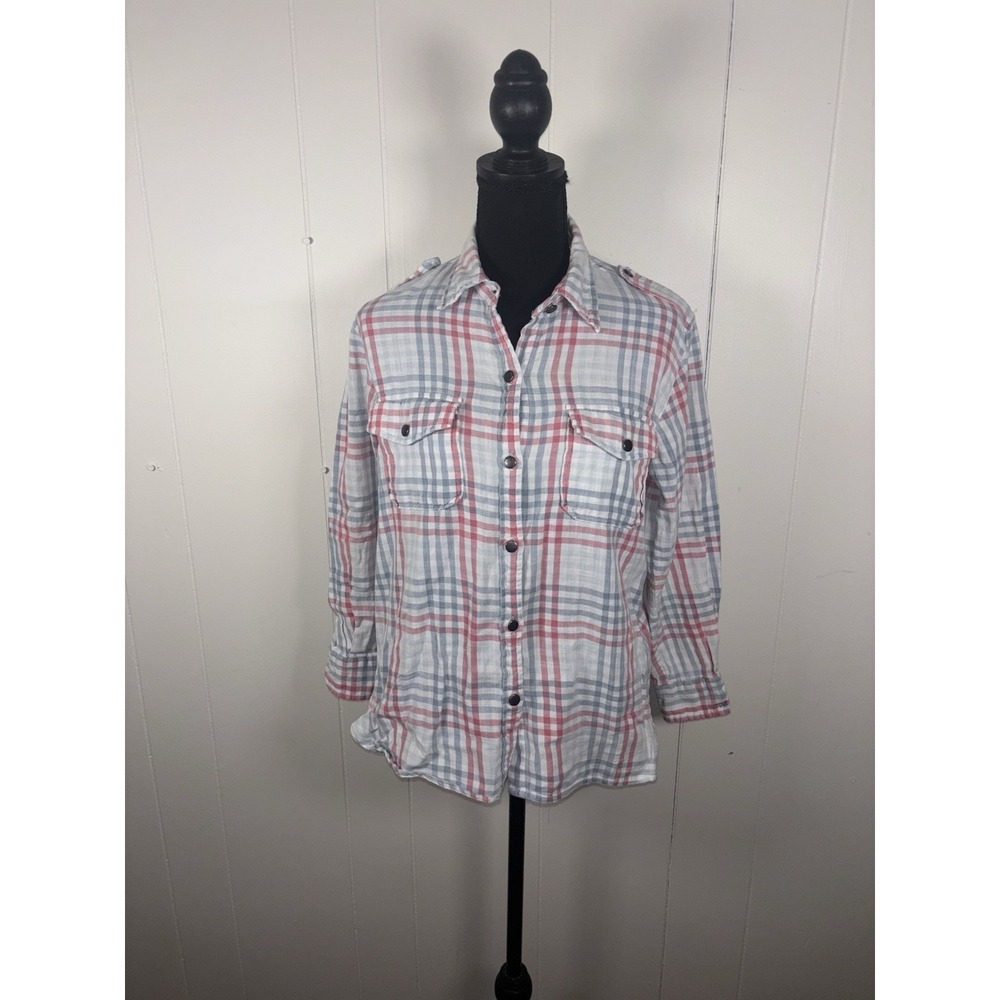 current elliot the perfect shirt indigo mixed gingham size 2 Button‎ Up Blouse